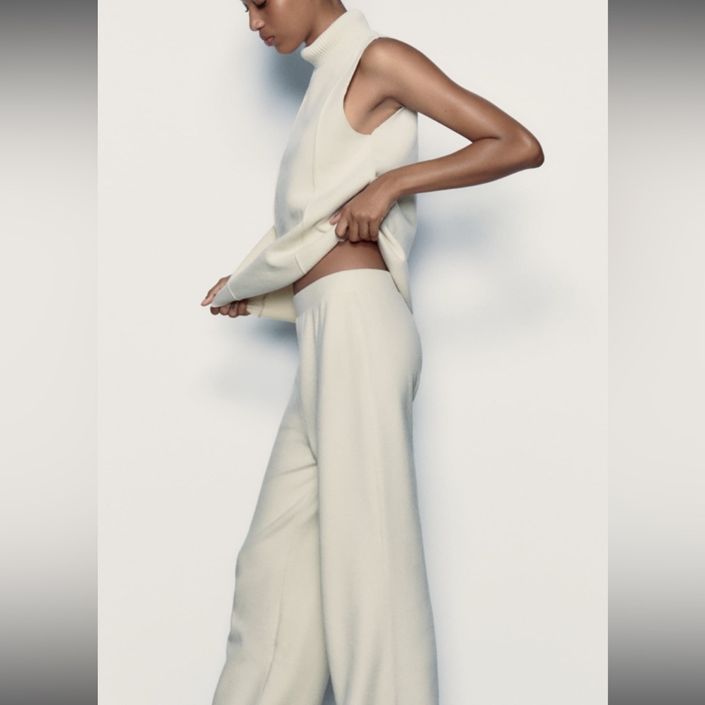 Zara Basic Soft Pants & Soft Turtleneck Top (Ecru)